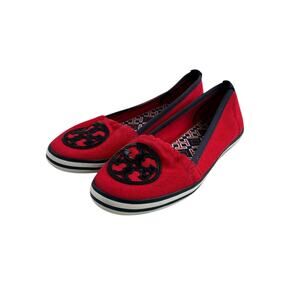 Womens Tory Burch Raymond Slip-On Canvas Loafers 7.5 Red Blue